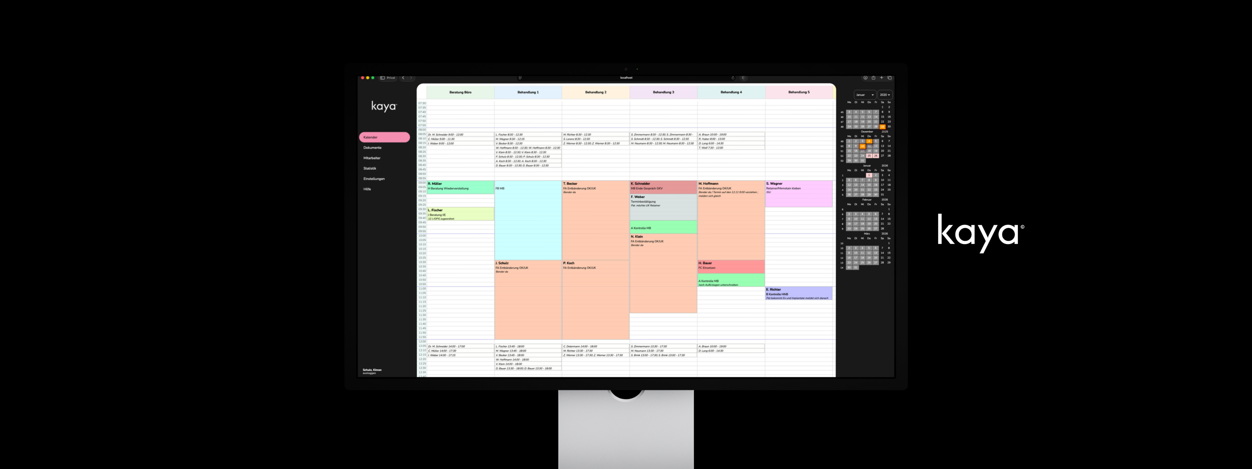 kaya - Desktop-Ansicht des Kalenders